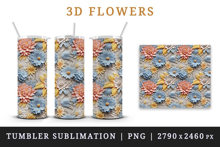 3D floral, flowers tumbler wrap sublimation printable design