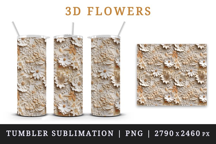 3D floral, flowers tumbler wrap sublimation printable design