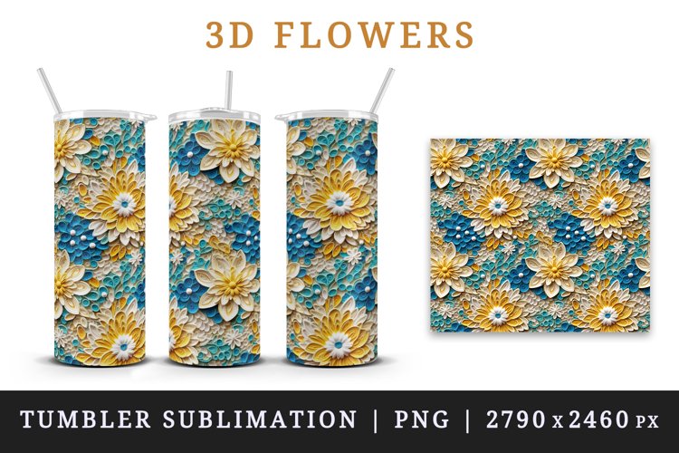 3D floral, flowers tumbler wrap sublimation printable design