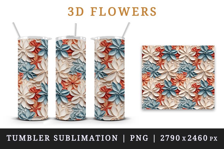 3D floral, flowers tumbler wrap sublimation printable design