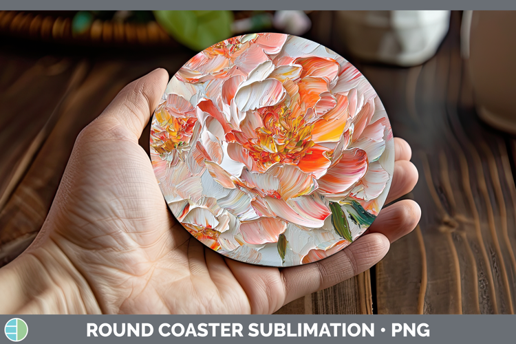 3D Flowers Peony Round Coaster Sublimation Coaster Designs