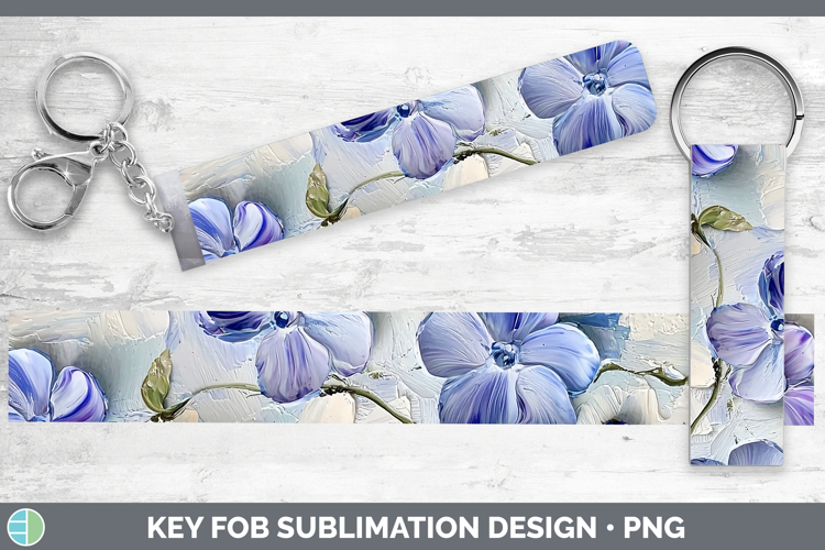 3D Flowers Periwinkle Key Fob Sublimation Wristlet Designs