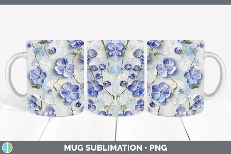 3D Flowers Periwinkle Mug Wrap Sublimation Coffee Cup Design