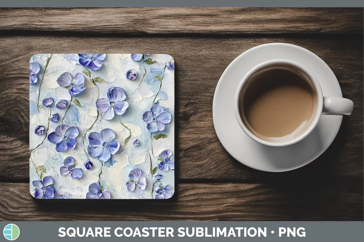 3D Flowers Periwinkle Square Coaster Sublimation Coaster Des