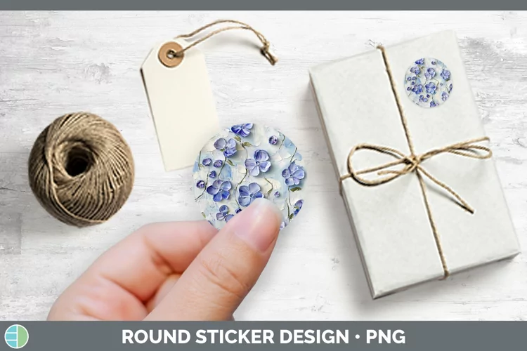 3D Flowers Periwinkle Stickers | Round Labels Designs