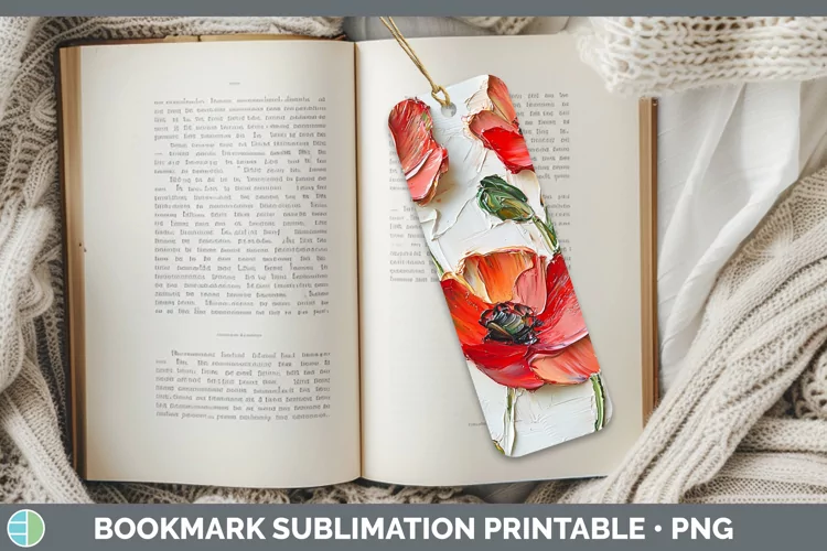 3D Flowers Poppy Bookmark Sublimation Printable Designs