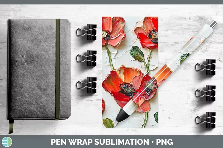 3D Flowers Poppy Pen Wrap Sublimation Pen Designs