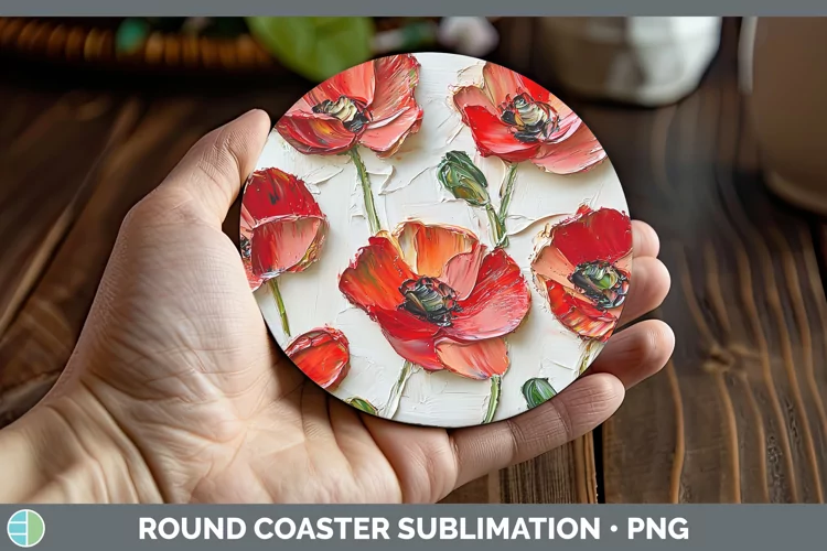 3D Flowers Poppy Round Coaster Sublimation Coaster Designs