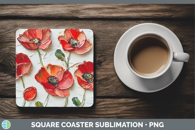 3D Flowers Poppy Square Coaster Sublimation Coaster Designs
