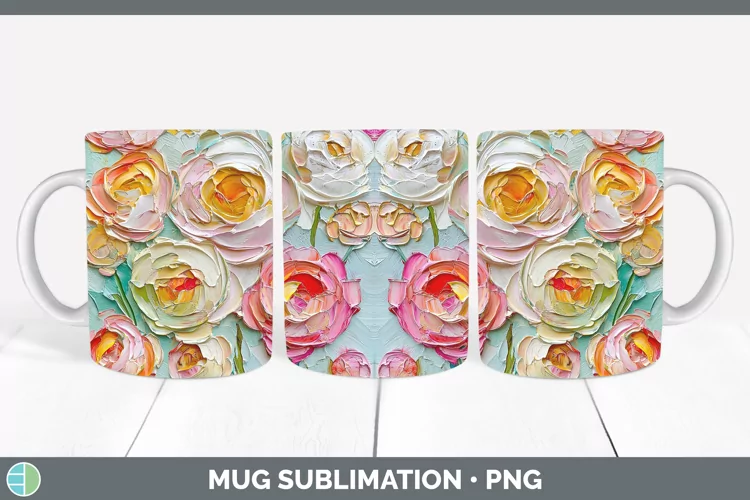 3D Flowers Ranunculus Mug Wrap Sublimation Coffee Cup Design