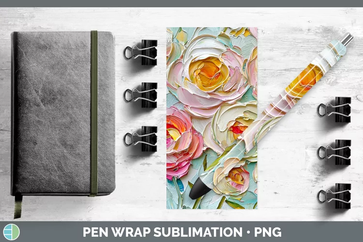 3D Flowers Ranunculus Pen Wrap Sublimation Pen Designs