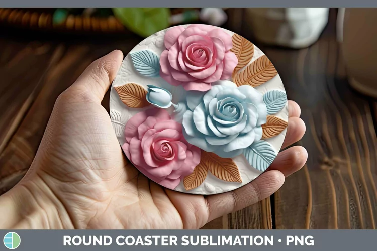 3D Flowers Rose Round Coaster Sublimation Coaster Designs