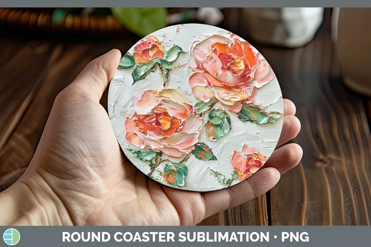 3D Flowers Rose Round Coaster Sublimation Coaster Designs