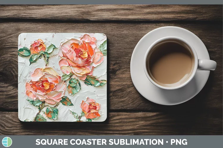 3D Flowers Rose Square Coaster Sublimation Coaster Designs