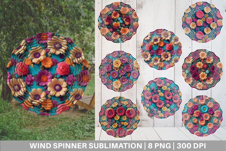 3D Flowers Pattern Wind Spinner | Sublimation Spinner Design