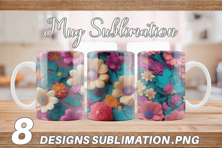 3D Flowers Pattern Mug sublimation design