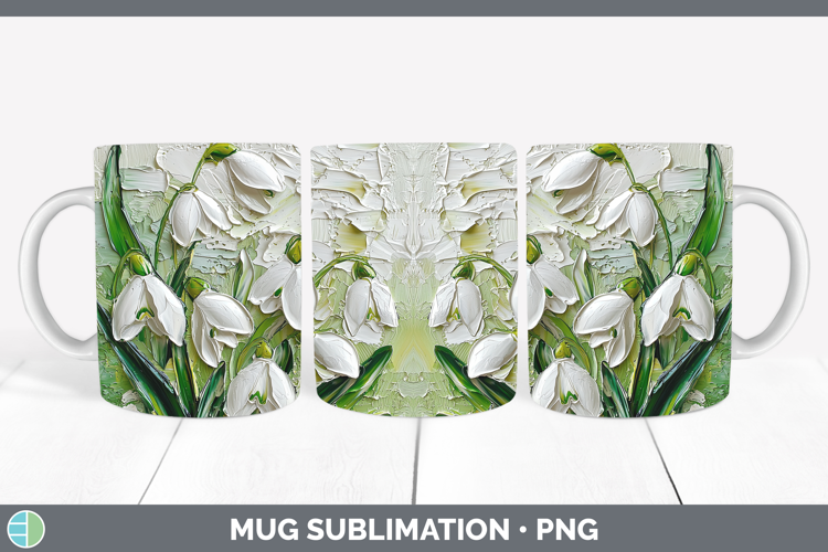 3D Flowers Snowdrop Mug Wrap Sublimation Coffee Cup Designs