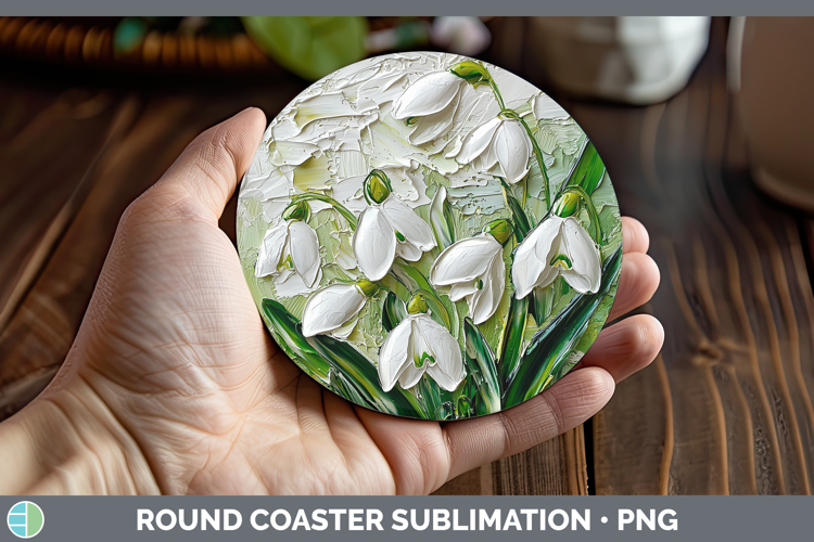 3D Flowers Snowdrop Round Coaster Sublimation Coaster Design