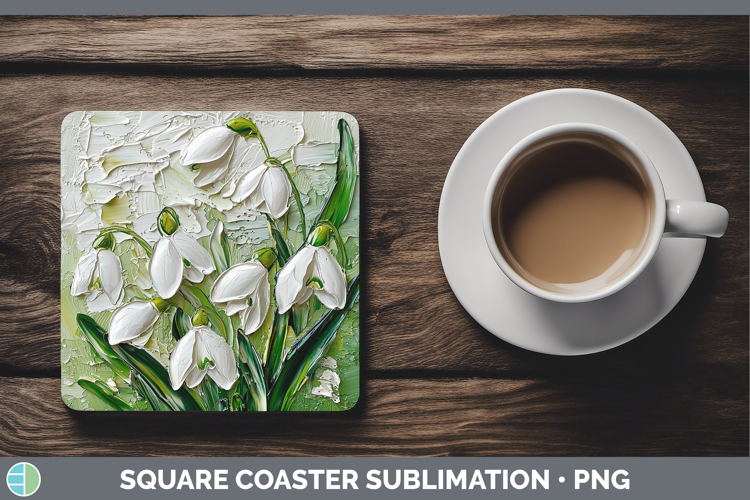 3D Flowers Snowdrop Square Coaster Sublimation Coaster Desig