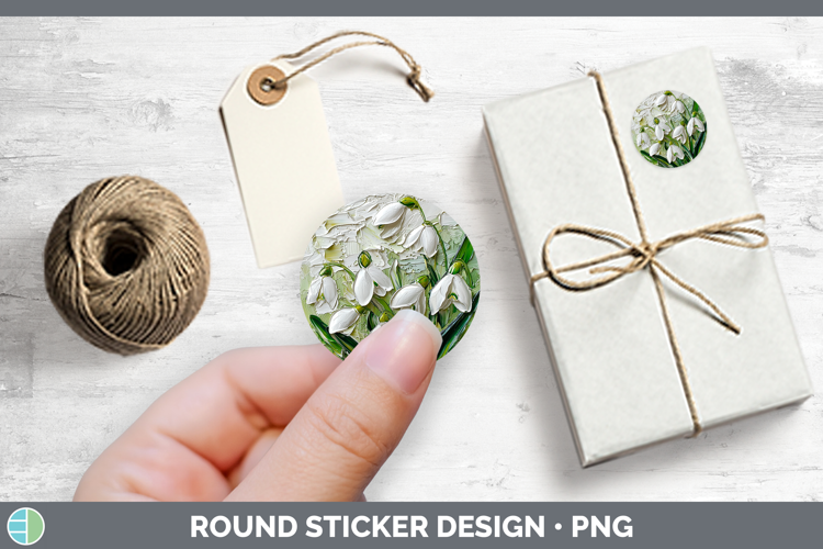 3D Flowers Snowdrop Stickers | Round Labels Designs