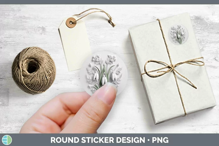 3D Flowers Snowdrop Stickers | Round Labels Designs