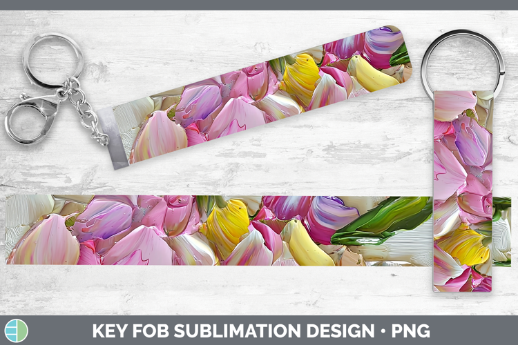 3D Flowers Sweet Pea Key Fob Sublimation Wristlet Designs