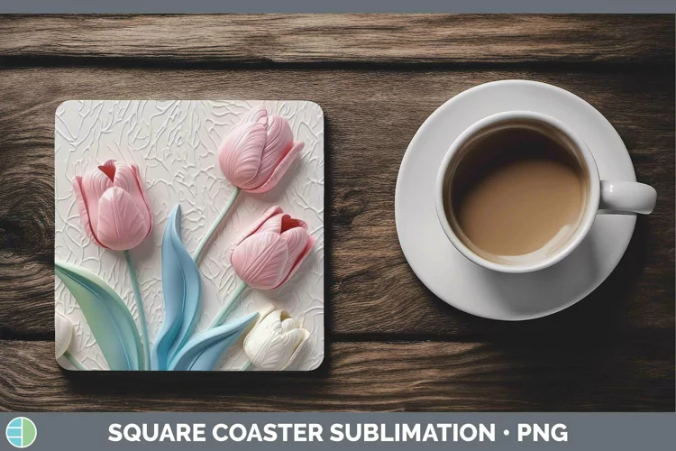 3D Flowers Tulip Square Coaster Sublimation Coaster Designs