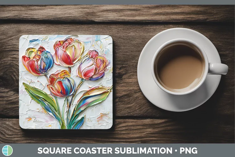 3D Flowers Tulip Square Coaster Sublimation Coaster Designs