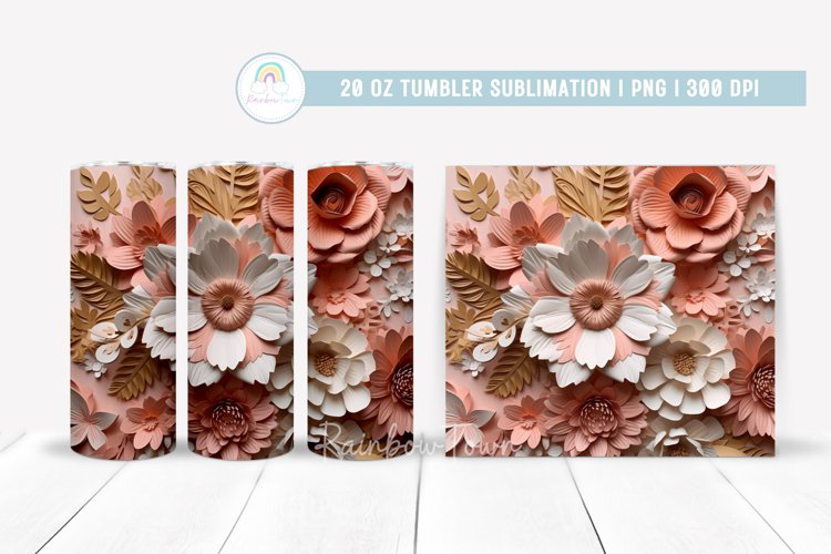 3D Pink Flowers Tumbler Sublimation Wrap example image 1
