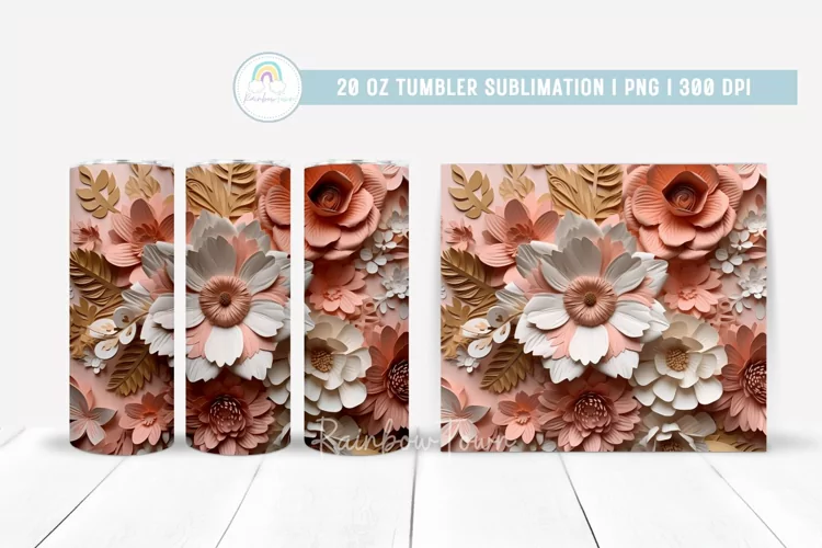 3D Pink Flowers Tumbler Sublimation Wrap