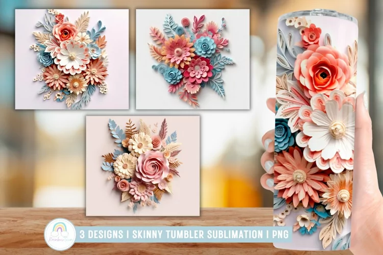 3D Pastel Flowers Tumbler Sublimation Design