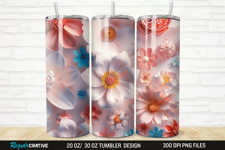 3D Flowers 20/30oz Skinny Tumbler