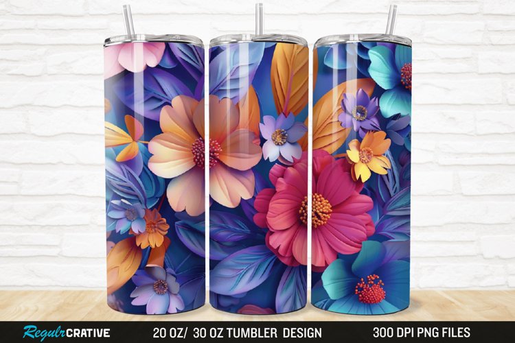 3D Flowers 20/30oz Skinny Tumbler example image 1