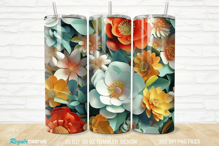 3D Flowers 20/30oz Skinny Tumbler
