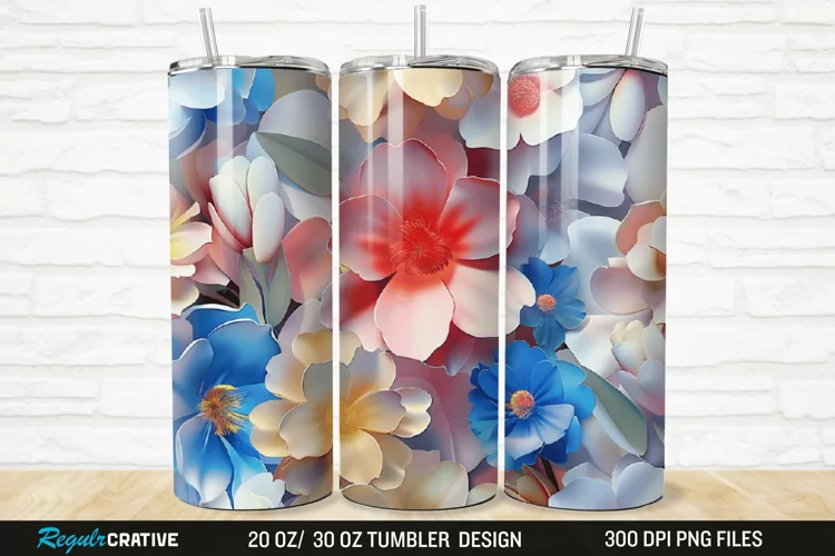 3D Flowers 20/30oz Skinny Tumbler