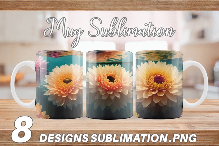 3D Flowers Under Water | Mug sublimation design