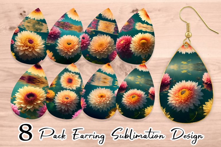 3D Flowers Under Water Earring teardrop sublimation design