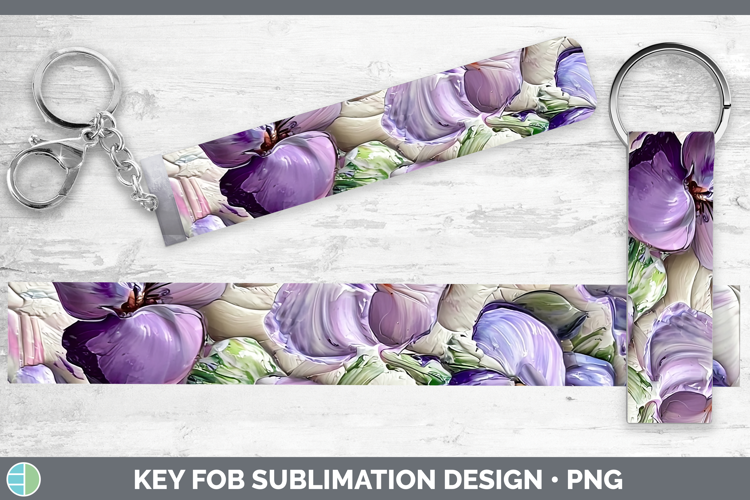 3D Flowers Violet Key Fob Sublimation Wristlet Designs