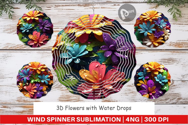Wind Spinner 3D Flowers with Waterdrop