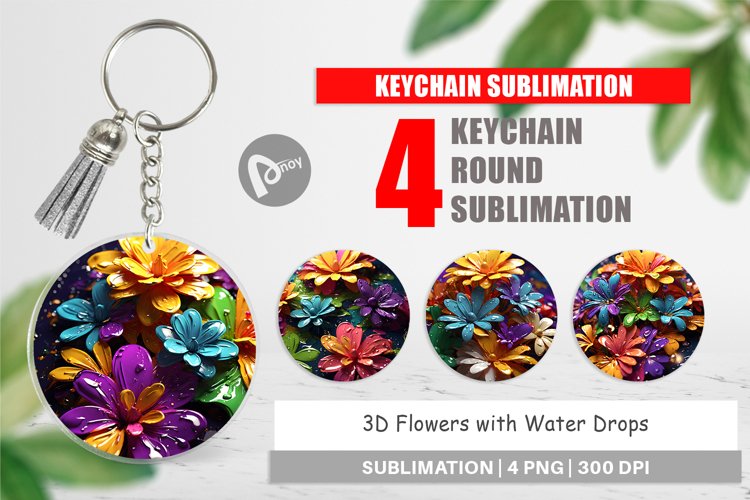 Keychain 3D Flowers with Waterdrop