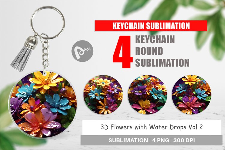 Keychain 3D Flowers with Waterdrop