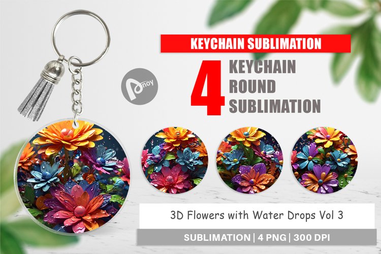 Keychain 3D Flowers with Waterdrop