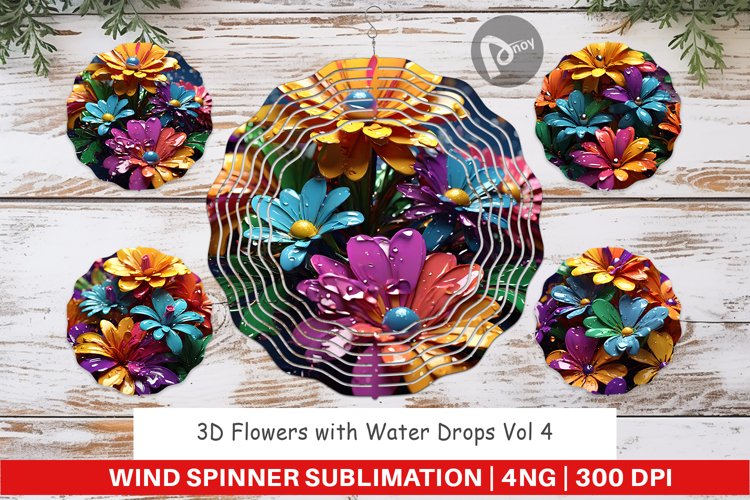 Wind Spinner 3D Flowers with Waterdrop