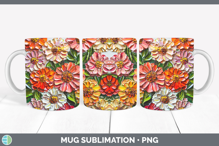 3D Flowers Zinnia Mug Wrap Sublimation Coffee Cup Designs