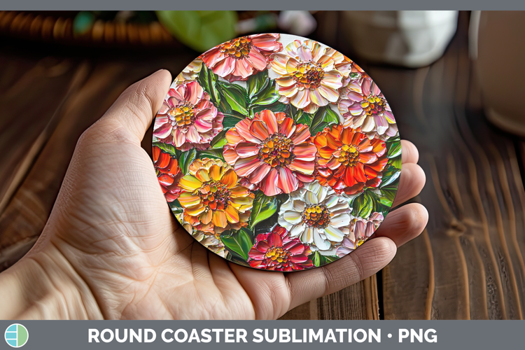 3D Flowers Zinnia Round Coaster Sublimation Coaster Designs