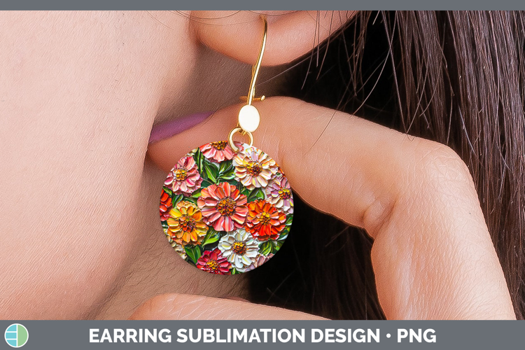 3D Flowers Zinnia Round Earrings Sublimation Earrings Design