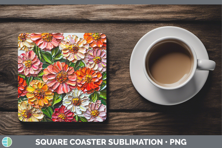 3D Flowers Zinnia Square Coaster Sublimation Coaster Designs
