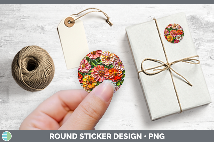 3D Flowers Zinnia Stickers | Round Labels Designs