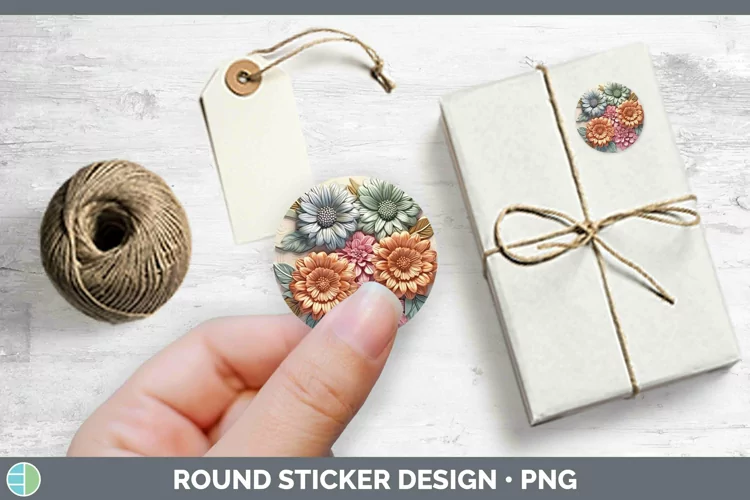 3D Flowers Zinnia Stickers | Round Labels Designs