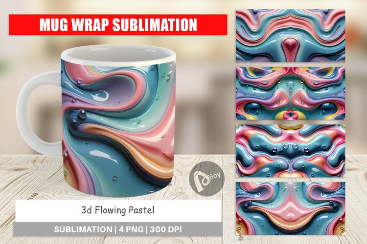 Mug Wrap Design 3D Flowing Pastel
